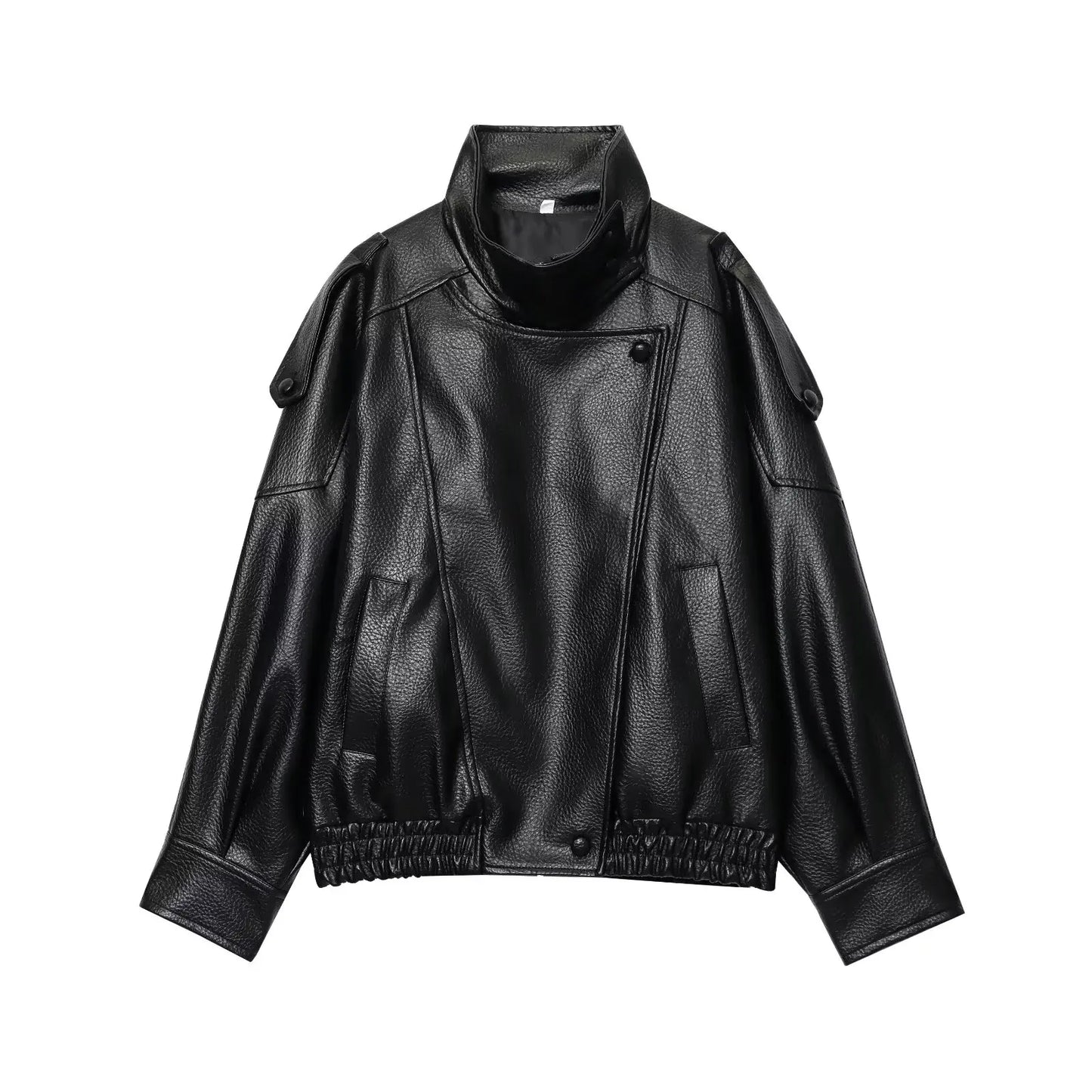 Czarna kurtka ze sztucznej skóry oversize – streetwear, jesień/zima 2026 — czarna — Kurtki — EldoradoShop