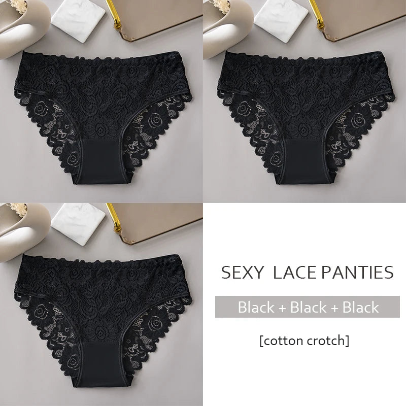 Koronkowe figi damskie – zestaw 3 szt., haftowane — Bielizna — EldoradoShop