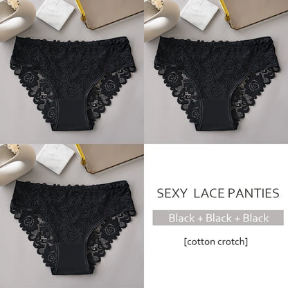 Koronkowe figi damskie – zestaw 3 szt., haftowane — Bielizna — EldoradoShop