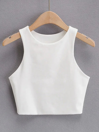 Letni top damski – slim fit, bez rękawów, okrągły dekolt — Topy — EldoradoShop