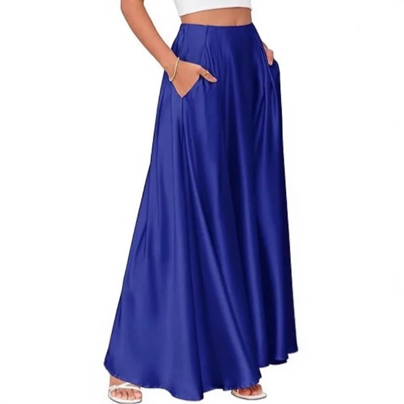 Satynowa maxi spódnica damska – z kieszeniami — Spódnice — EldoradoShop