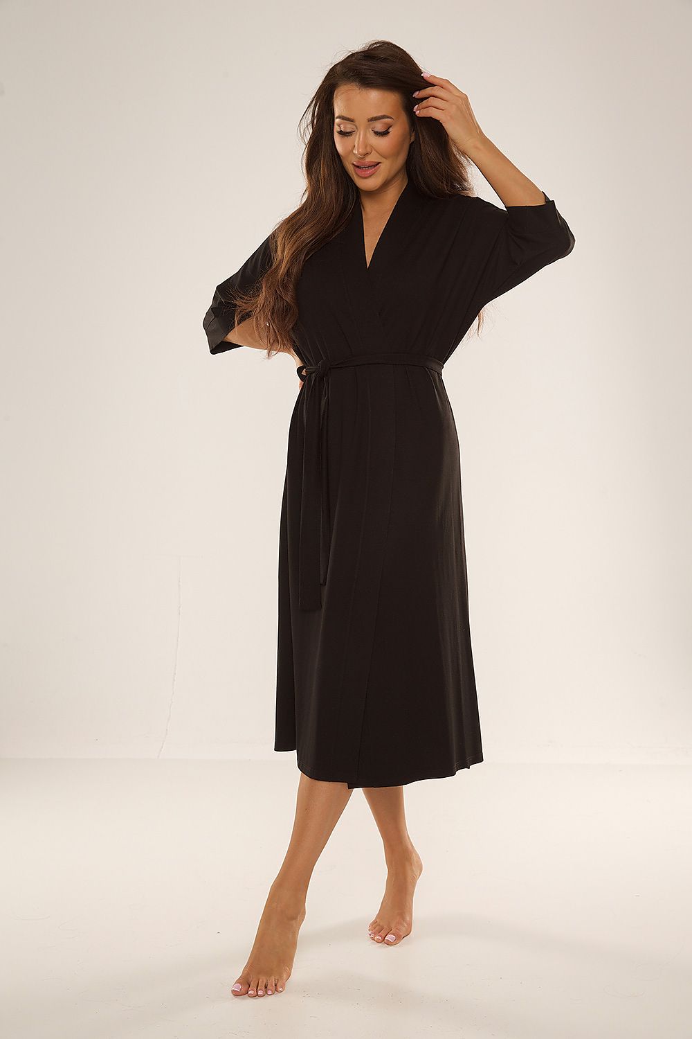  Szlafrok Damski Model Visa 942 Black - De Lafense 