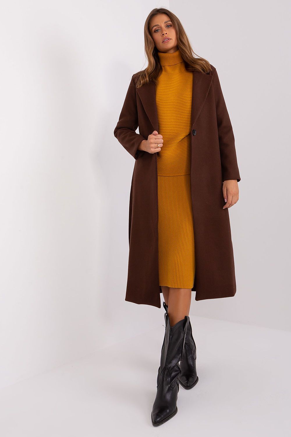   Płaszcz Damski Model TW-PL-BI-5312-1.31 Dark Brown - Och Bella 