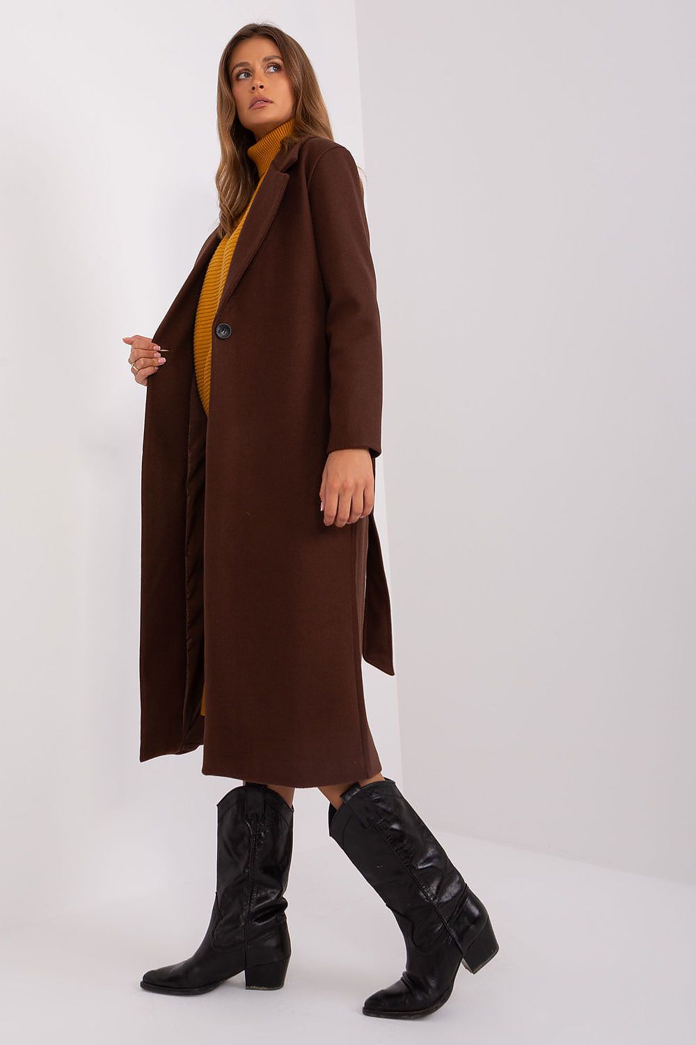   Płaszcz Damski Model TW-PL-BI-5312-1.31 Dark Brown - Och Bella 