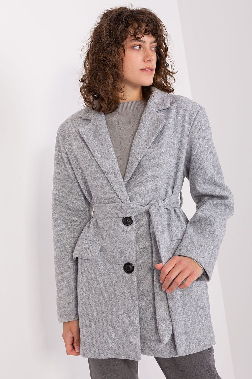   Płaszcz Damski Model TW-PL-BI-2022320.01X Grey - Och Bella 