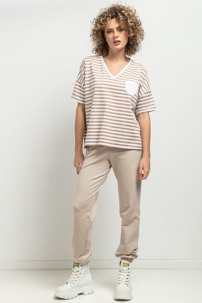  Bluzka Model T393/12 White/Beige Paski - Tessita 