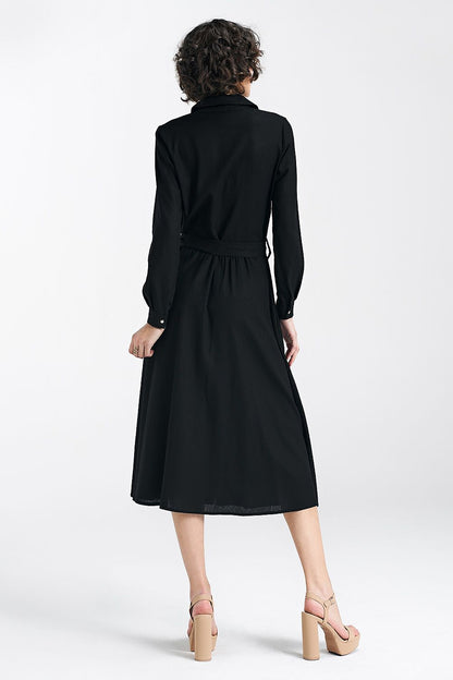  Sukienka lniana zapinana na napy S241 Black - Nife 