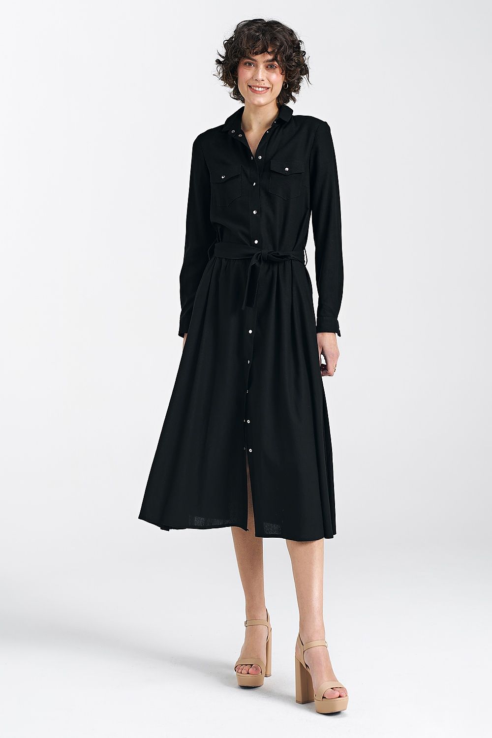  Sukienka lniana zapinana na napy S241 Black - Nife 