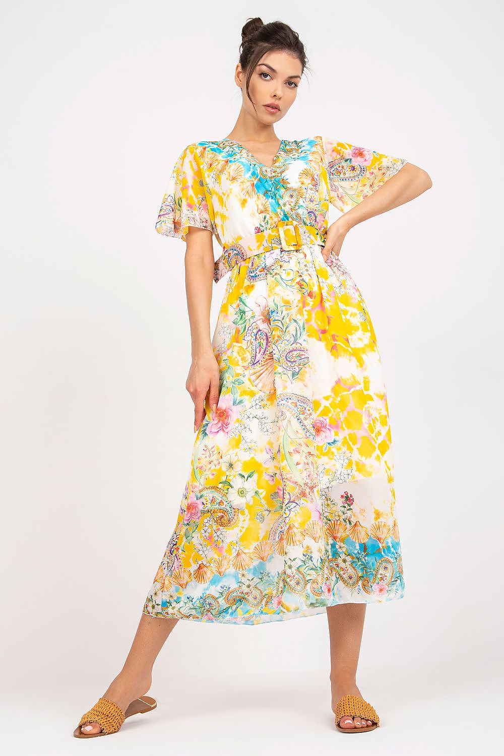  Sukienka Model DHJ-SK-15967-1.01P White/Yellow - Italy Moda 