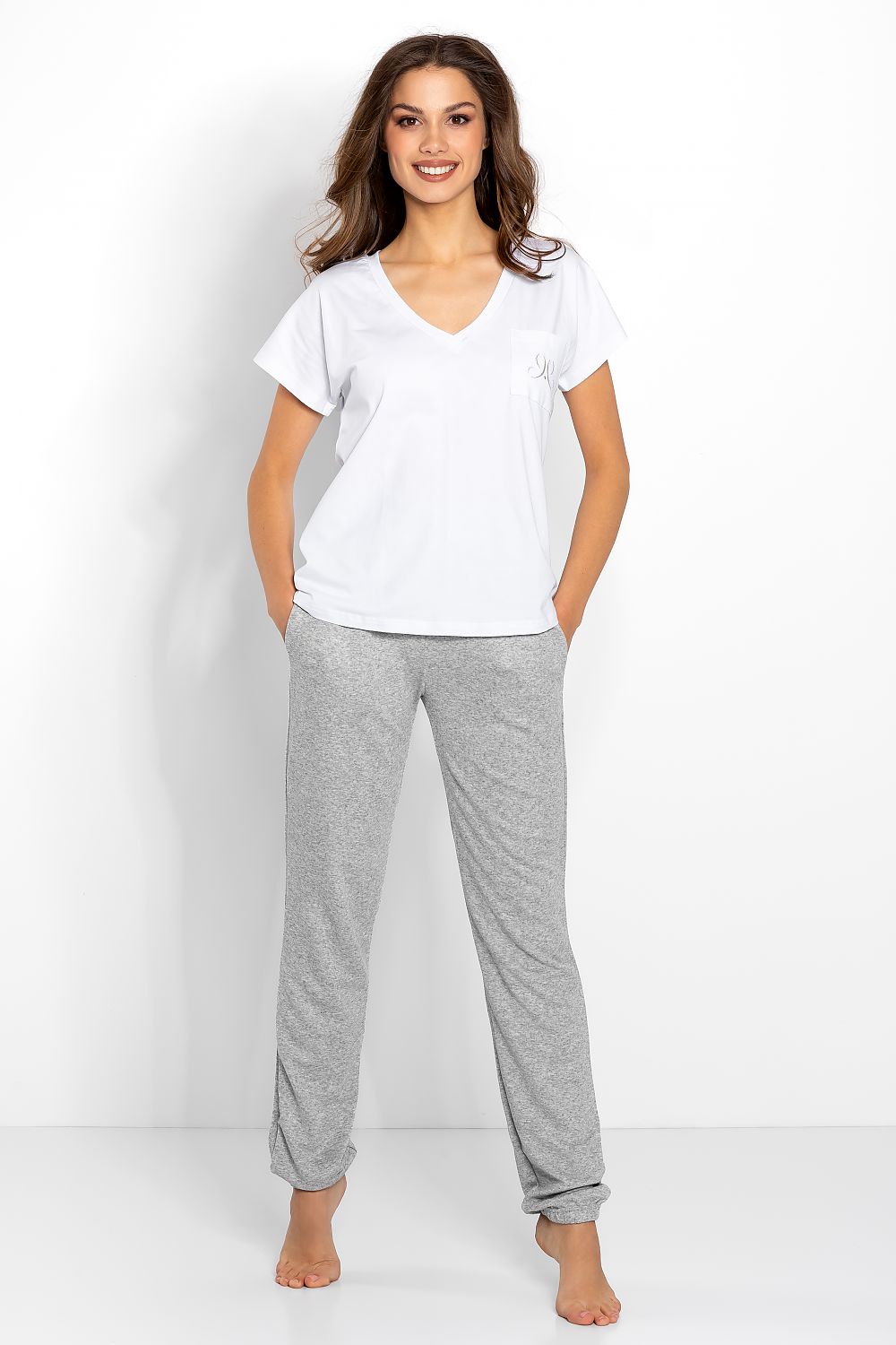  Piżama Komplet Model Chill Out 175686 White/Grey - Momenti Per Me 