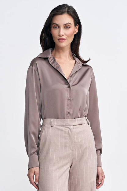   Satynowa koszula body K80 Mocca - Nife 