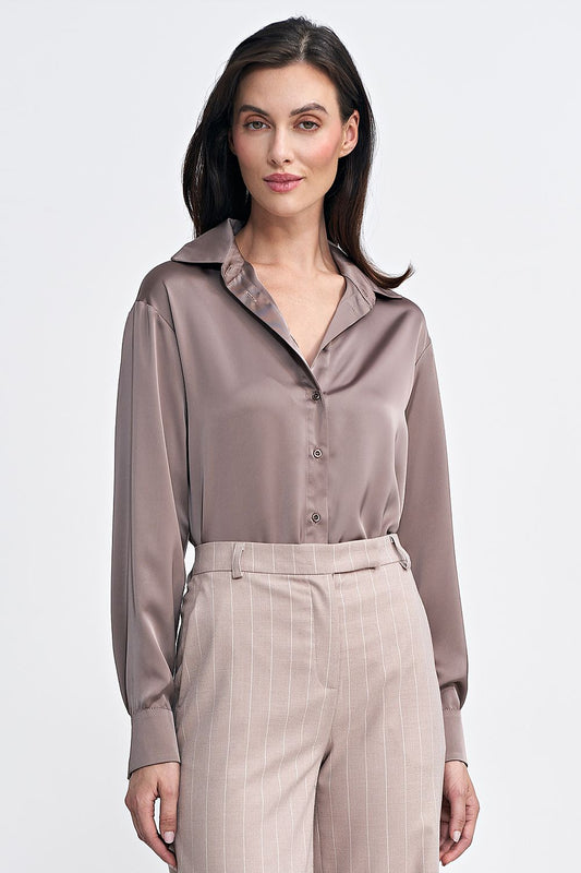   Satynowa koszula body K80 Mocca - Nife 
