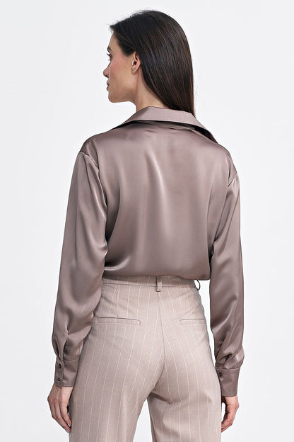   Satynowa koszula body K80 Mocca - Nife 