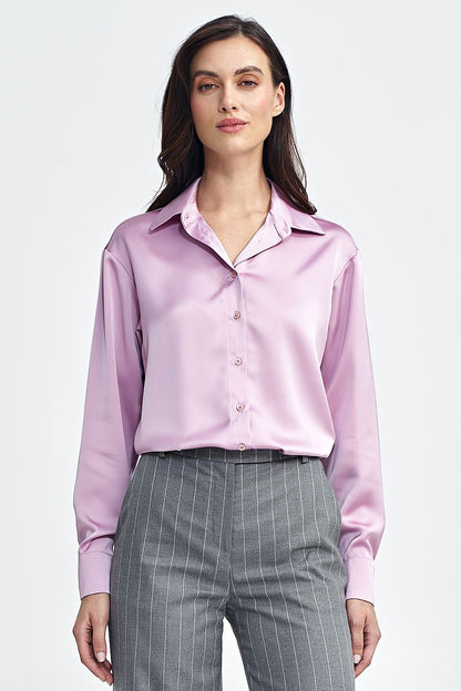   Satynowa koszula body K80 Pink - Nife 