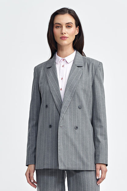   Marynarka oversize dwurzędowa prążek Z71 Grey - Nife 