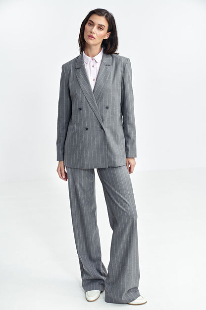   Marynarka oversize dwurzędowa prążek Z71 Grey - Nife 