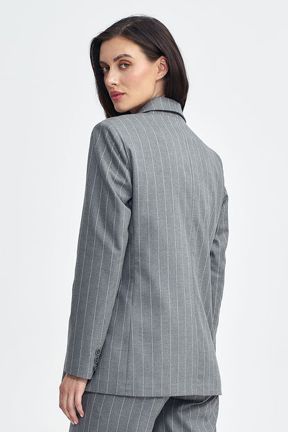   Marynarka oversize dwurzędowa prążek Z71 Grey - Nife 