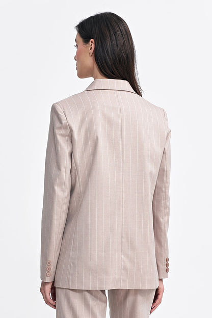   Marynarka oversize dwurzędowa prążek Z71 Beige - Nife 