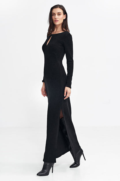  Sukienka maxi z łezką na dekolcie S261 Black - Nife 