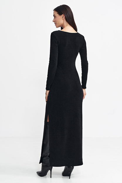  Sukienka maxi z łezką na dekolcie S261 Black - Nife 