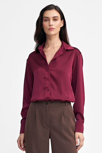   Satynowa koszula body K80 Bordo - Nife 
