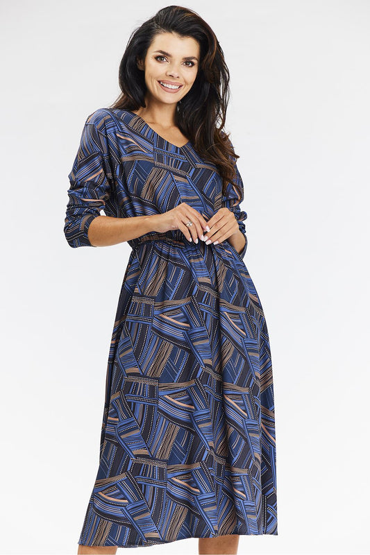  Sukienka Model A666 Navy/Brown Pattern - awama 
