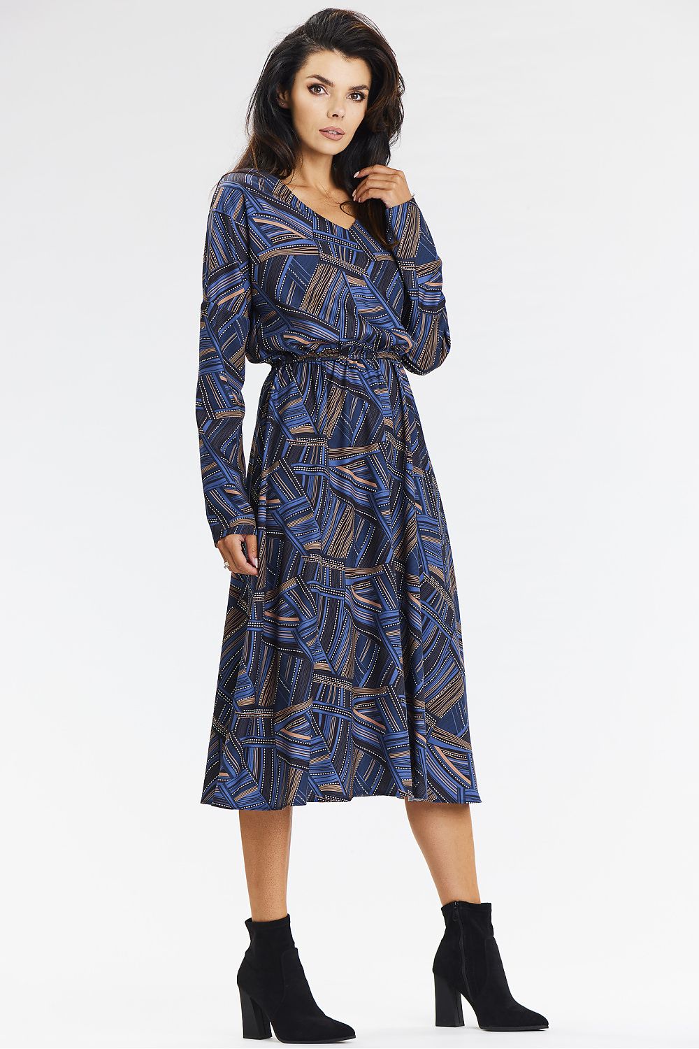  Sukienka Model A666 Navy/Brown Pattern - awama 