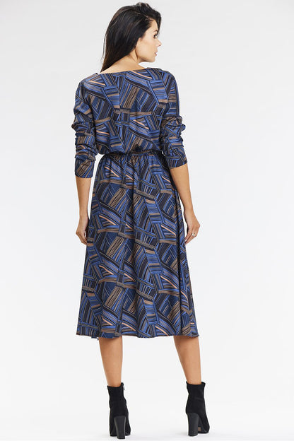  Sukienka Model A666 Navy/Brown Pattern - awama 