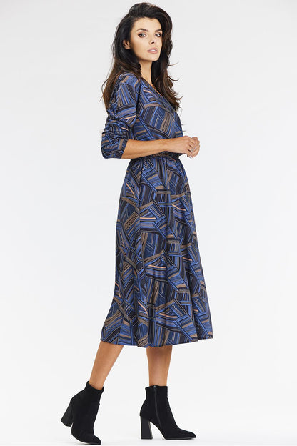  Sukienka Model A666 Navy/Brown Pattern - awama 