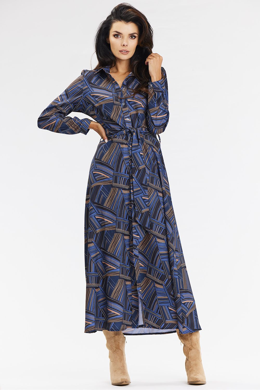  Sukienka Model A665 Navy/Brown Pattern - awama 