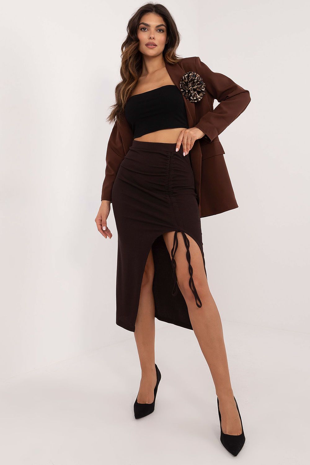  Spódnica Model MI-SD-20582-2.65 Dark Brown - Italy Moda 