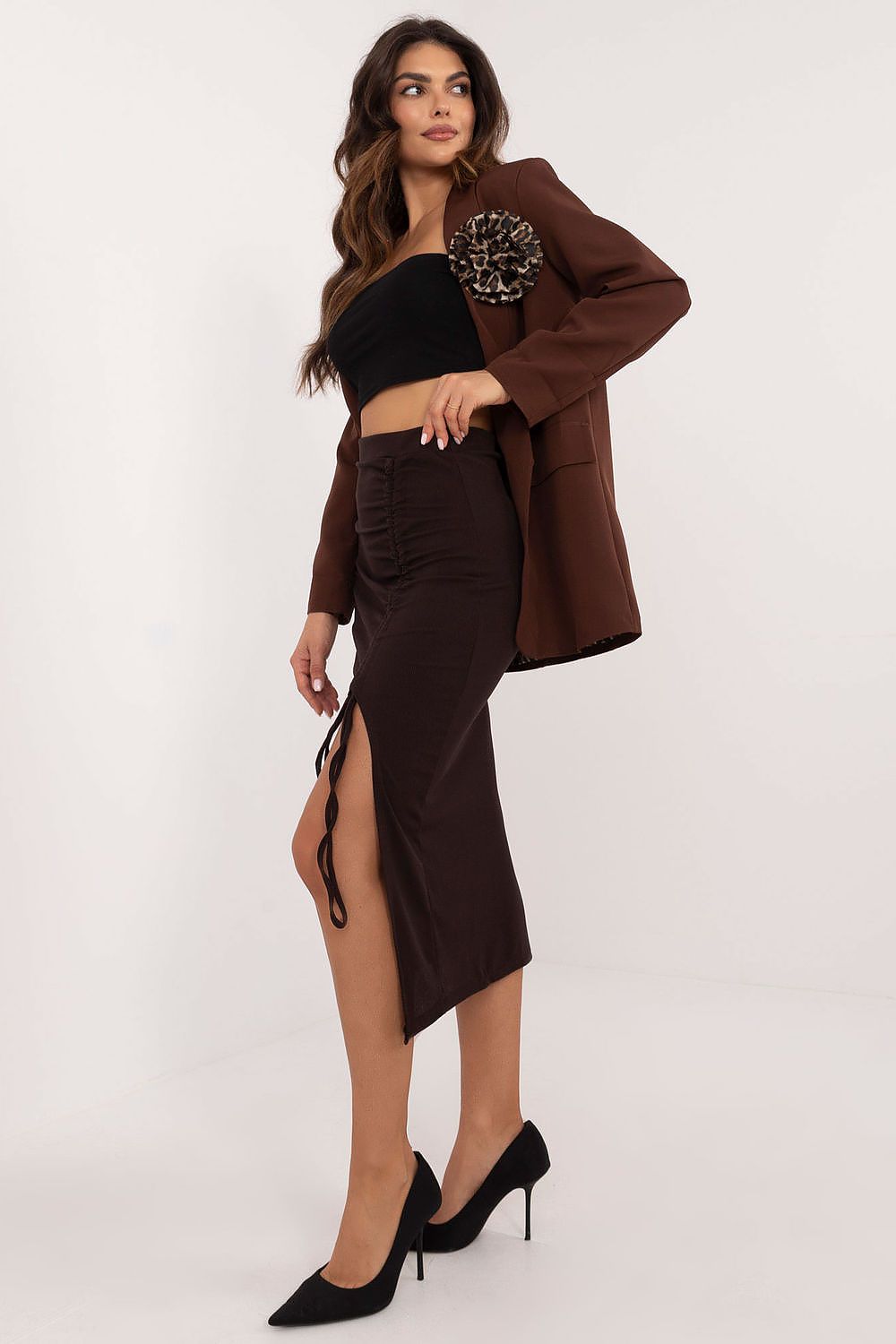  Spódnica Model MI-SD-20582-2.65 Dark Brown - Italy Moda 