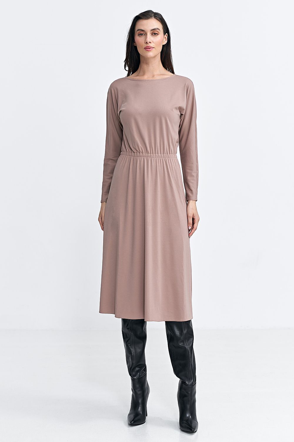  Sukienka z gumką w pasie S259 Beige - Nife 