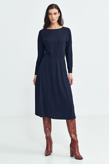  Sukienka z gumką w pasie S259 Navy - Nife 