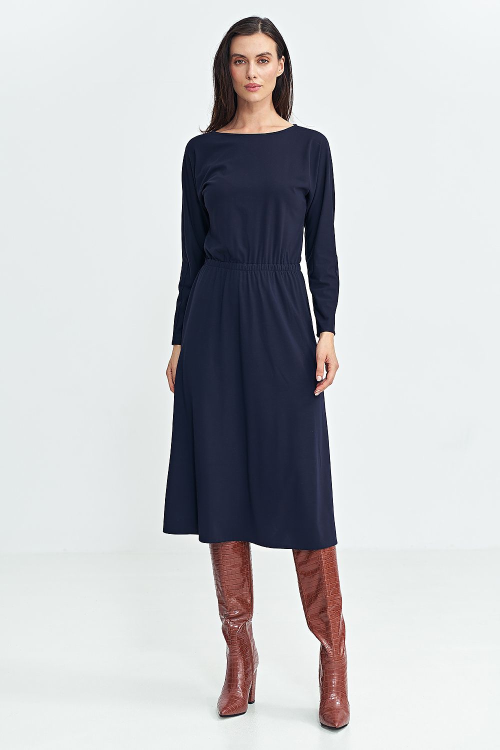  Sukienka z gumką w pasie S259 Navy - Nife 