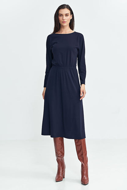  Sukienka z gumką w pasie S259 Navy - Nife 