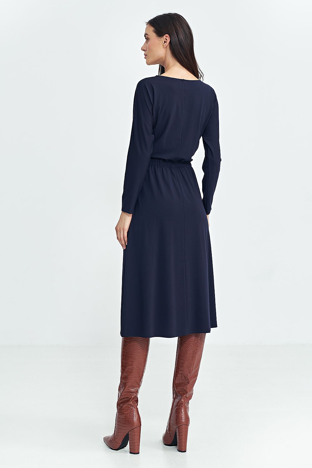  Sukienka z gumką w pasie S259 Navy - Nife 