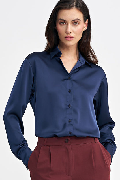   Satynowa koszula body K80 Navy - Nife 