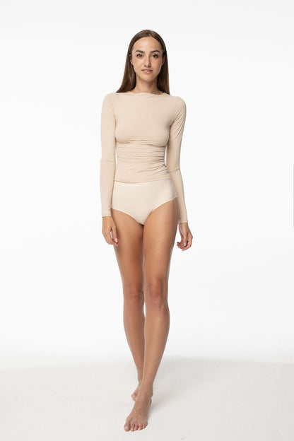  Koszulka nocna T-shirt Model Simple Longsleeve Beige - Julimex 
