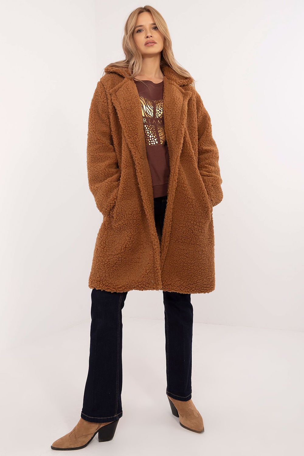   Płaszcz Damski Model DHJ-PL-19991.86 Light Brown - Italy Moda 