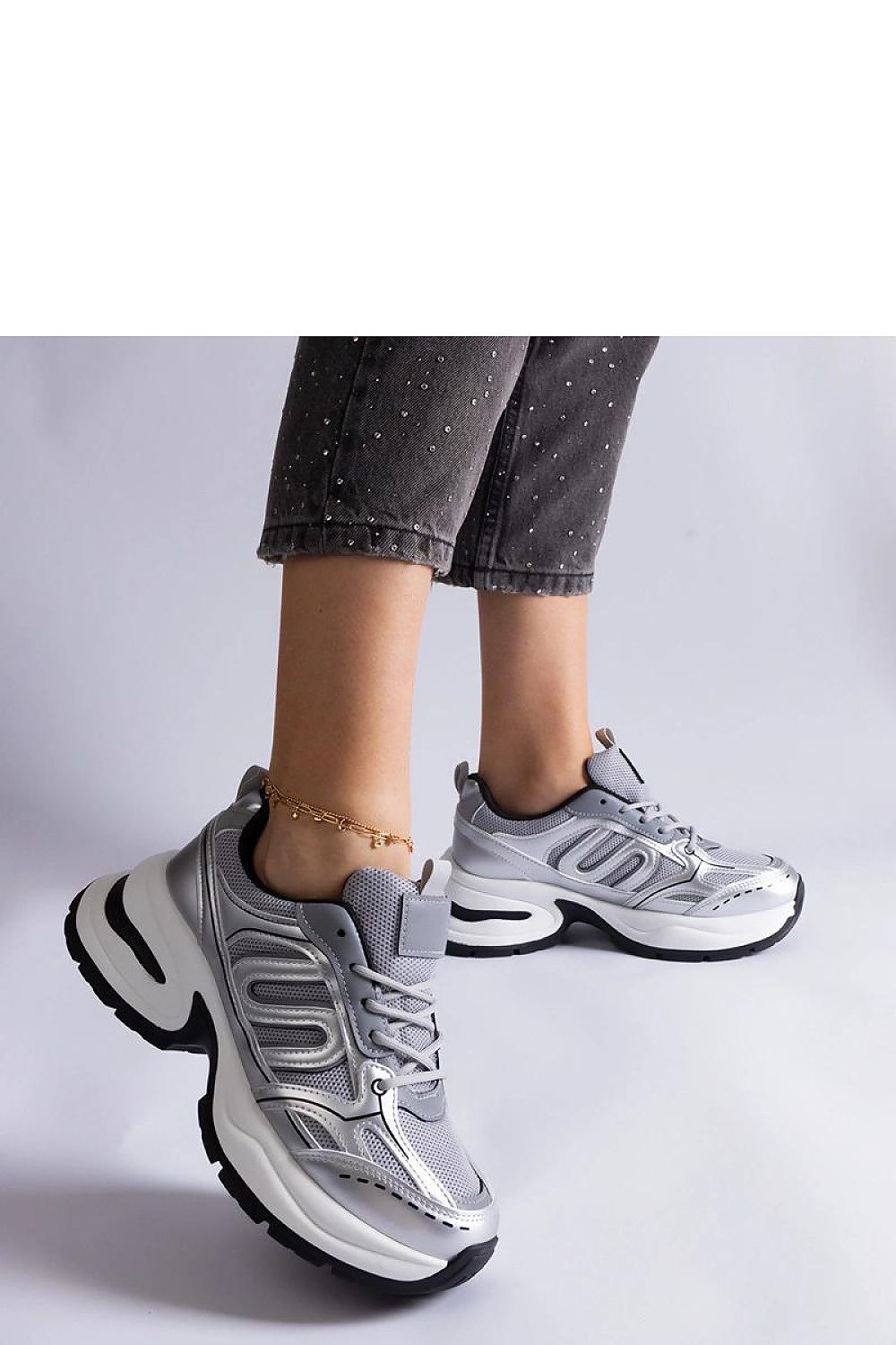   Srebrne damskie sneakersy sportowe Garza - Solea 
