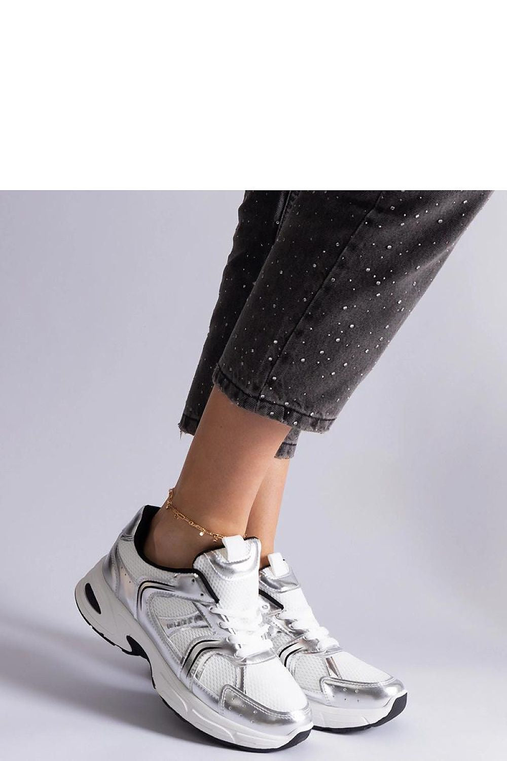   Biało-srebrne sneakersy sportowe Ena - Solea 