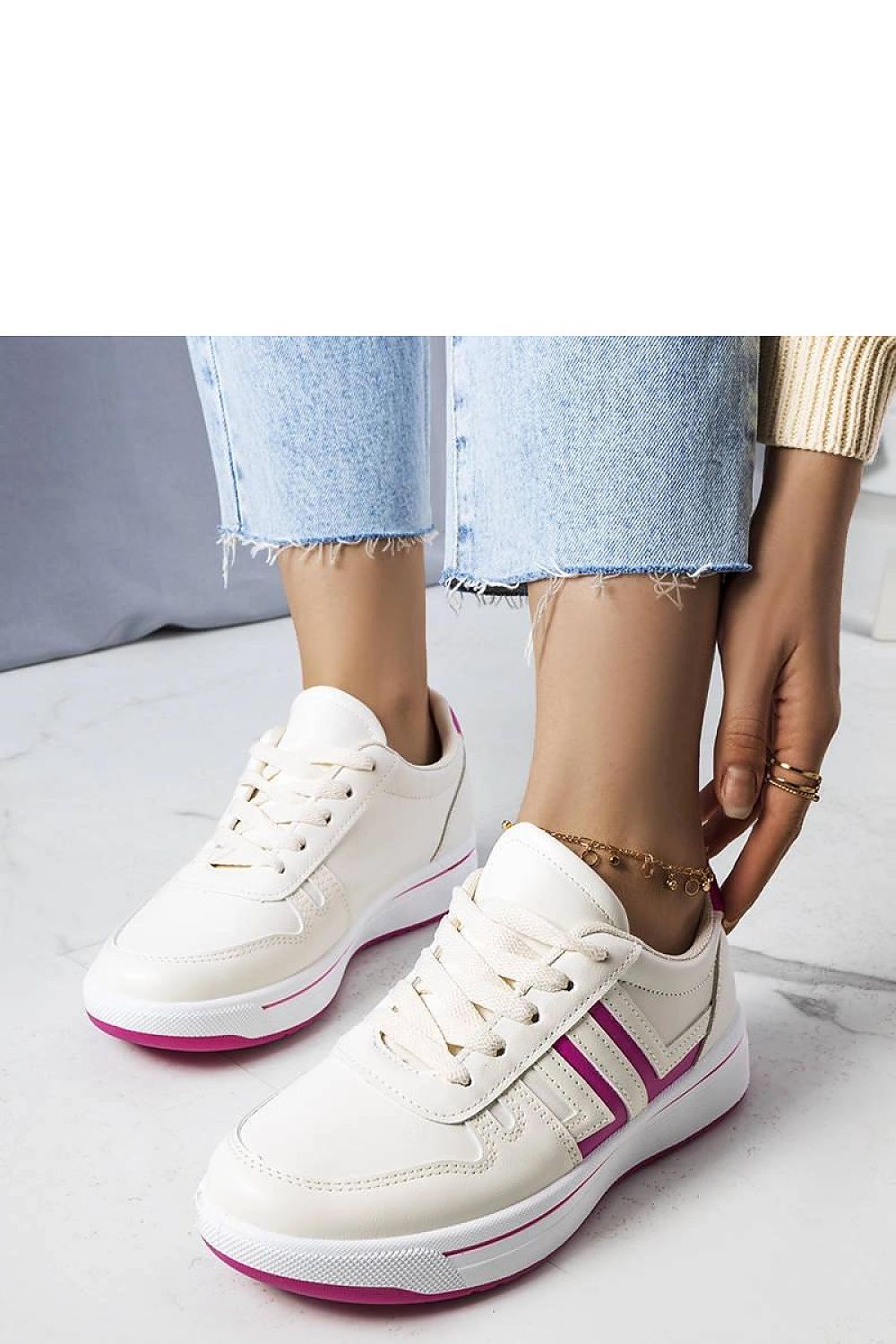   Kremowe sneakersy z różowymi wstawkami Olympia - Solea 
