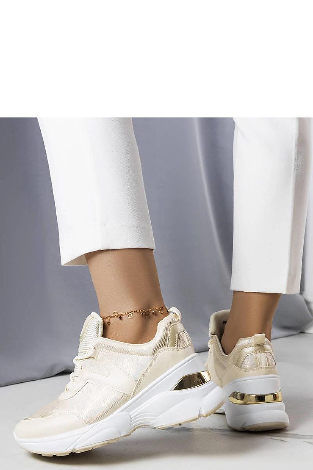   Beżowe sneakersy z metalicznymi wstawkami Ruais - Solea 