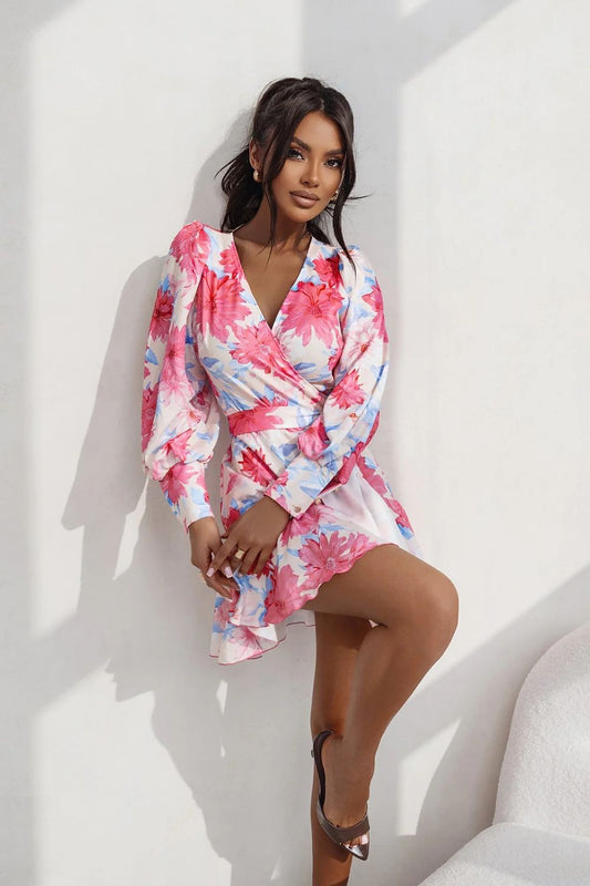  Sukienka Model Anna krótka 219850661 Pink/Blue Flowers - LaBalancia 