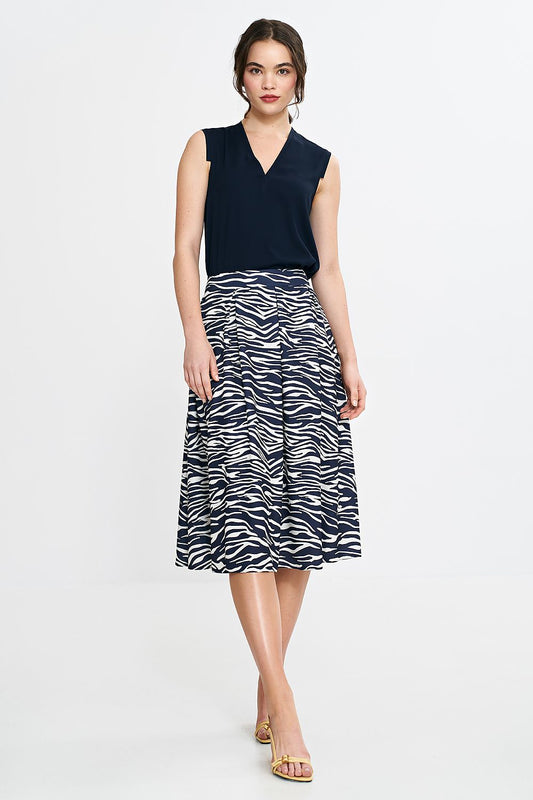  Spódnica midi z zakładkami SP83 Wzór Zebra/Navy - Nife 