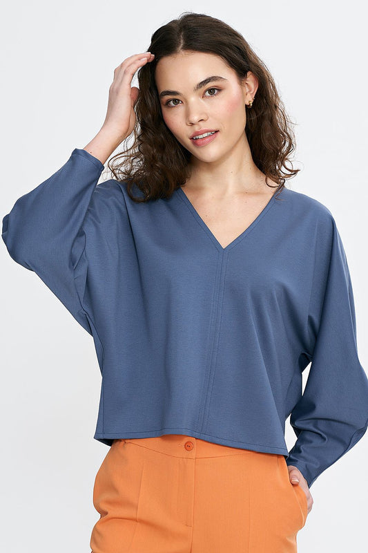   Bluzka oversize z balonowymi rękawami B192 Cobalt - Nife 