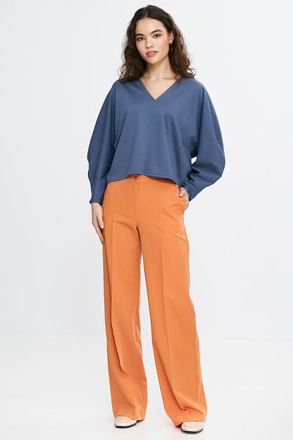   Bluzka oversize z balonowymi rękawami B192 Cobalt - Nife 