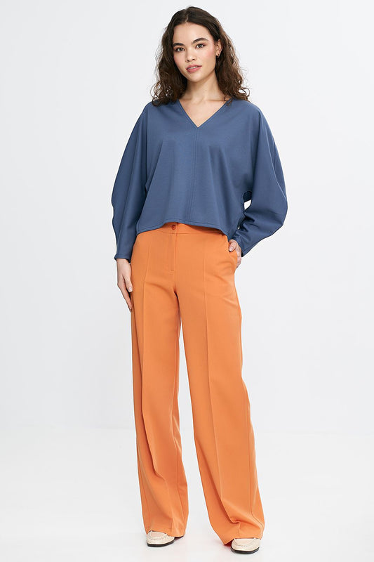   Bluzka oversize z balonowymi rękawami B192 Cobalt - Nife 