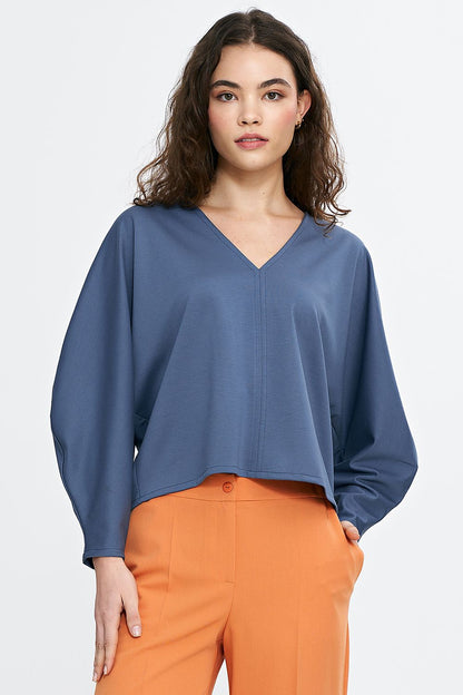   Bluzka oversize z balonowymi rękawami B192 Cobalt - Nife 